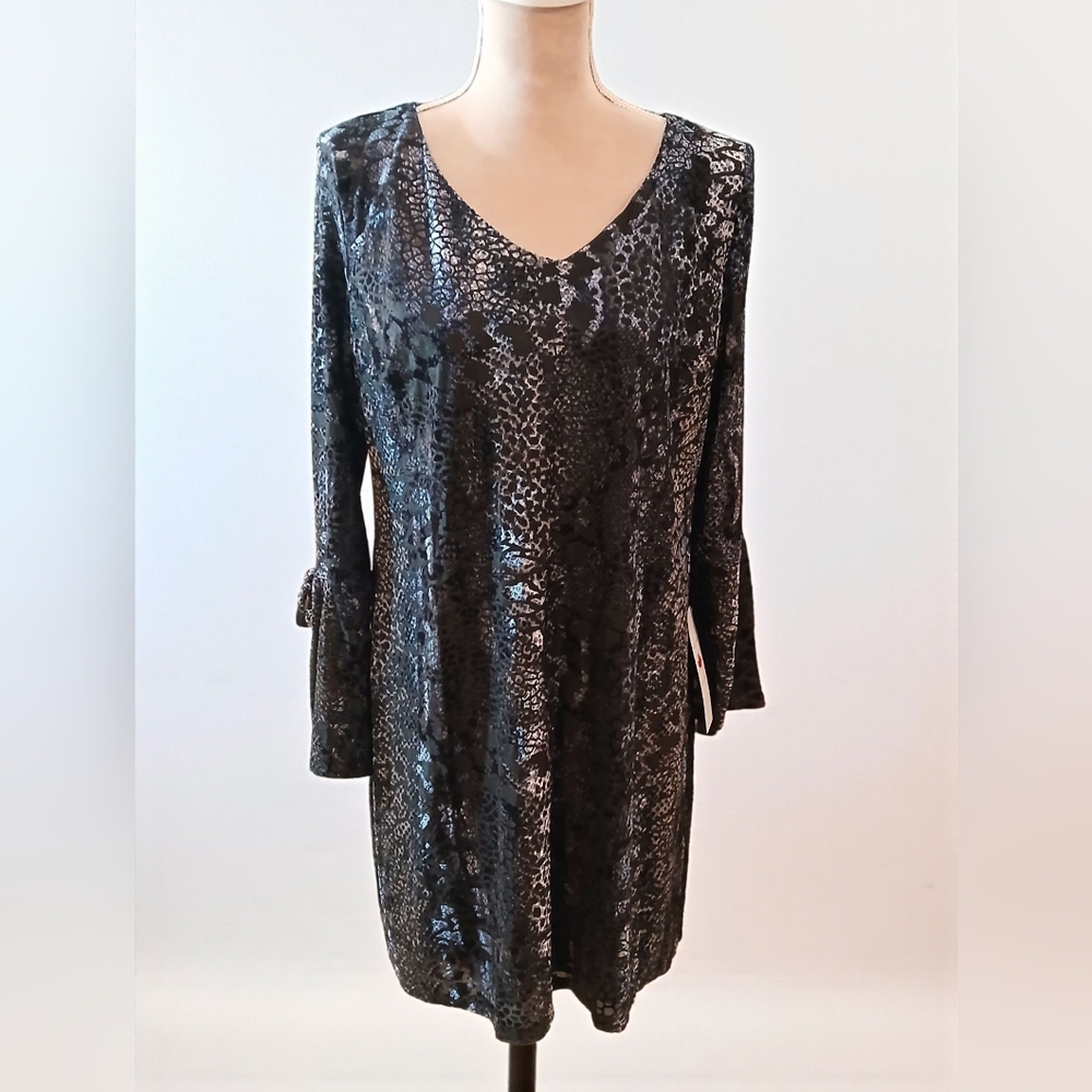Snakeskin Velvet Burnout Split Tie Bell Sleeves Strech Dress LP Fairygoth Dark